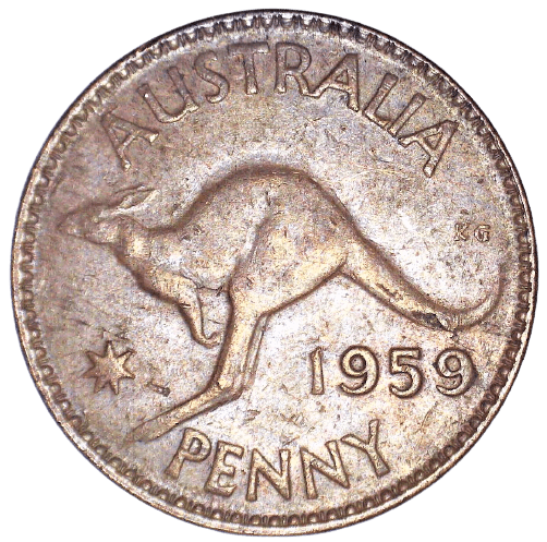 1959 Australian Penny - Very Good - slightly harder for period - Loose Change Coins
