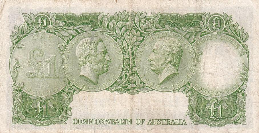 1961 Australian 1 Pound Note - HH 35 963977 - HC COOMBS/RONALD WILSON Emerald Green - Reserve Bank - R34b - General Prefix - Fine - Loose Change Coins