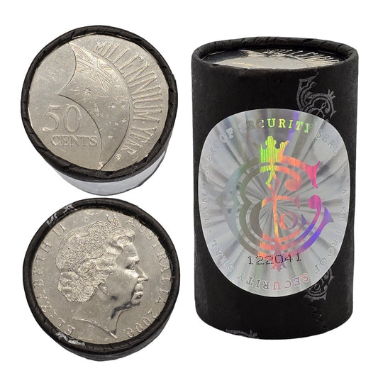 2000 50 Cent Coin Roll - Celebrating the Millennium - Cotton and Co Roll