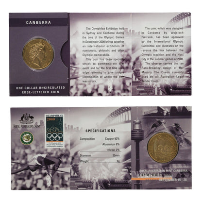 2000 $1 Coin - OLYMPHILEX Edge Lettered Coin - Sydney and Canberra Varieties Available