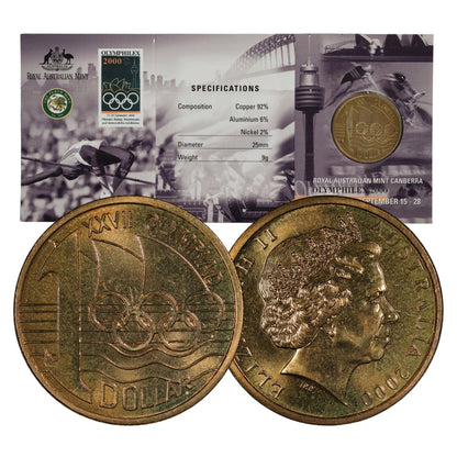 2000 $1 Coin - OLYMPHILEX Edge Lettered Coin - Sydney and Canberra Varieties Available