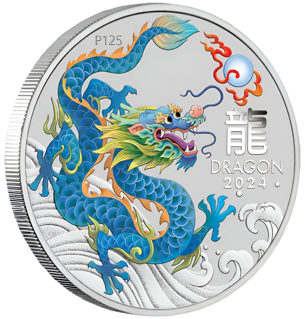 2024 Perth ANDA Money Expo - Perth Mint Australian Lunar Series III 1oz Coloured Dragon (Teal)