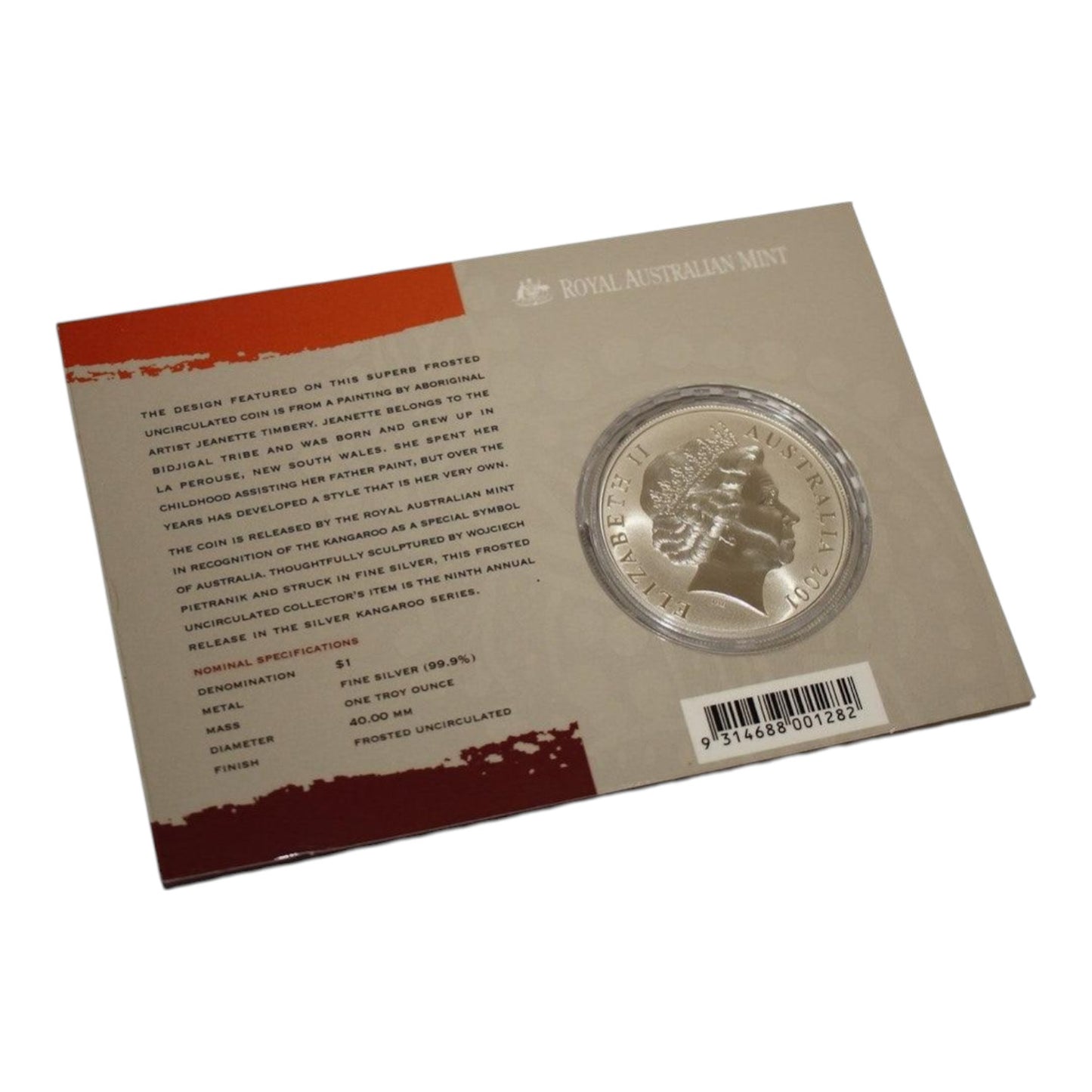 2001 $1 Coin - Silver Kangaroo - 1oz Silver Frosted Uncirculated
