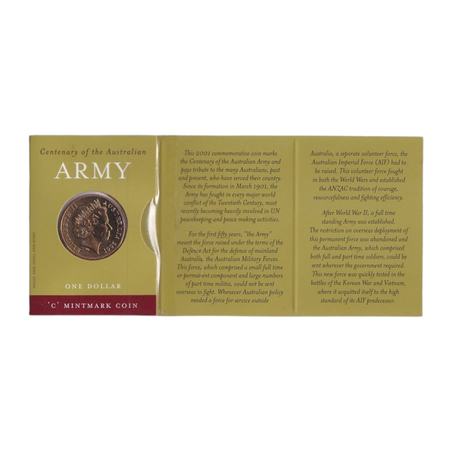 2001 $1 Coin - Centenary of Army 'C' Mintmark