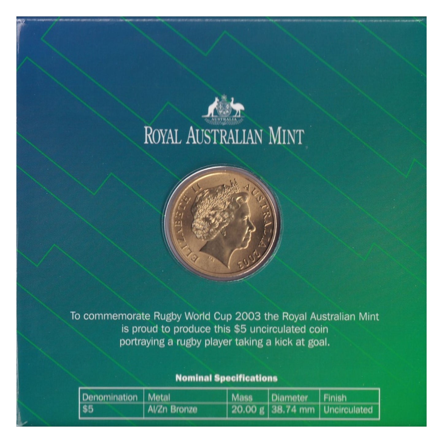 2003 $5 Coin - Rugby World Cup