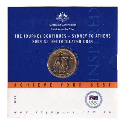 2004 $5 Coin - The Journey Continues - Sydney to Athens - Olympic Games