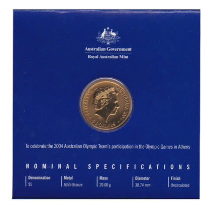 2004 $5 Coin - The Journey Continues - Sydney to Athens - Olympic Games