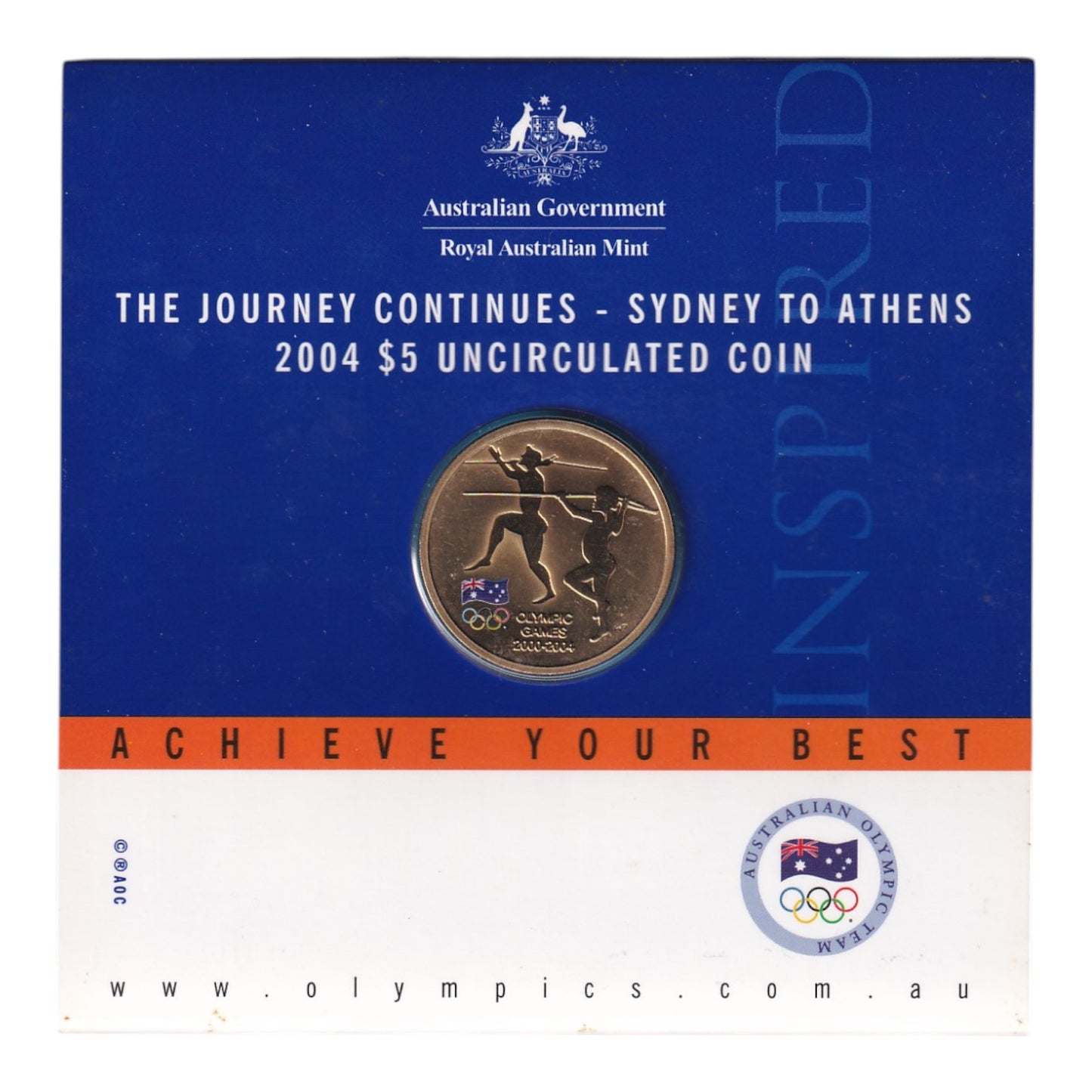 2004 $5 Coin - The Journey Continues - Sydney to Athens - Olympic Games