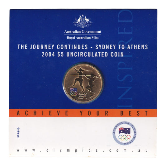 2004 $5 Coin - The Journey Continues - Sydney to Athens - Olympic Games