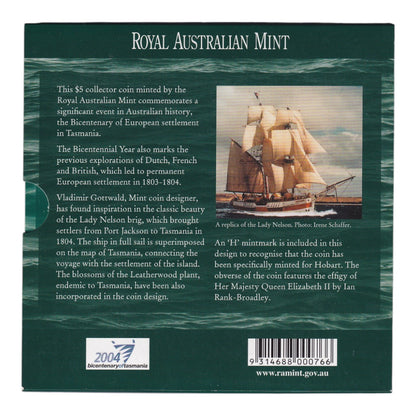 2004 $5 Coin - Bicentenary of Tasmania - 'H' Mintmark