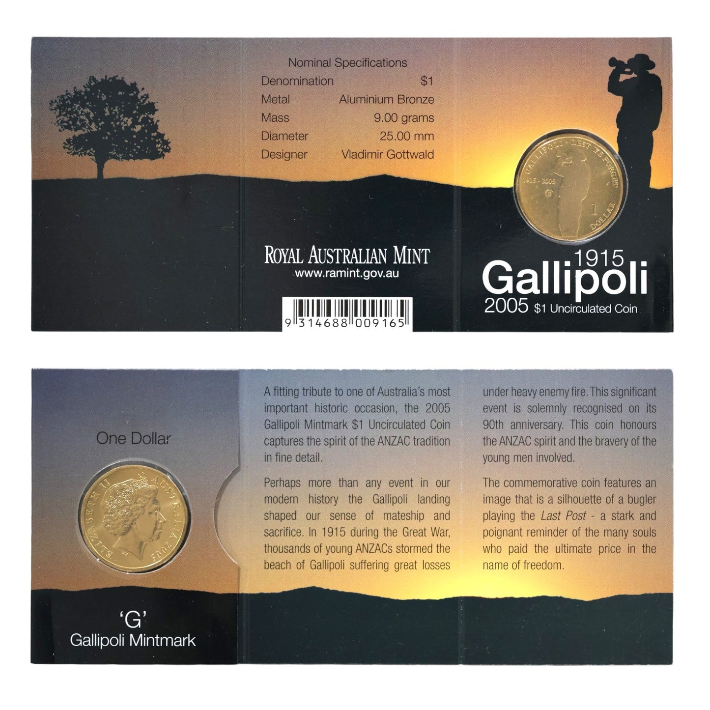 2005 $1 Coin - 90th Anniversary Gallipoli Landing 1915-2005
