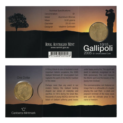 2005 $1 Coin - 90th Anniversary Gallipoli Landing 1915-2005