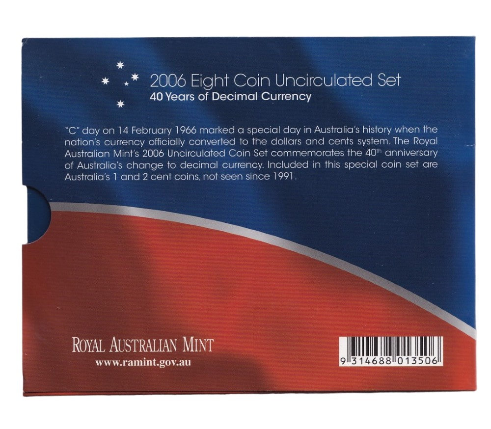 2006 Royal Australian Mint Uncirculated 8 Coin Set - 40 Years of Decimal Currency