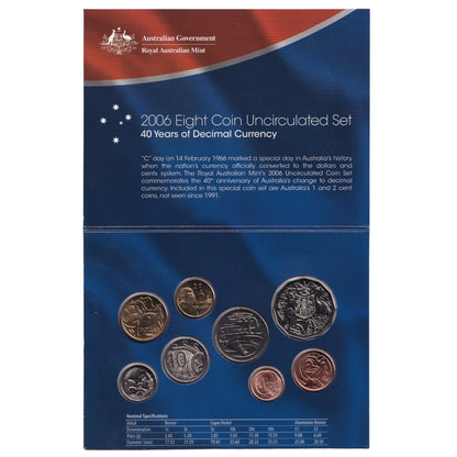 2006 Royal Australian Mint Uncirculated 8 Coin Set - 40 Years of Decimal Currency