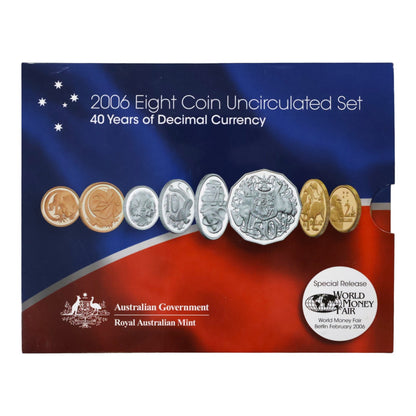 2006 Royal Australian Mint Uncirculated 8 Coin Set - 40 Years of Decimal Currency