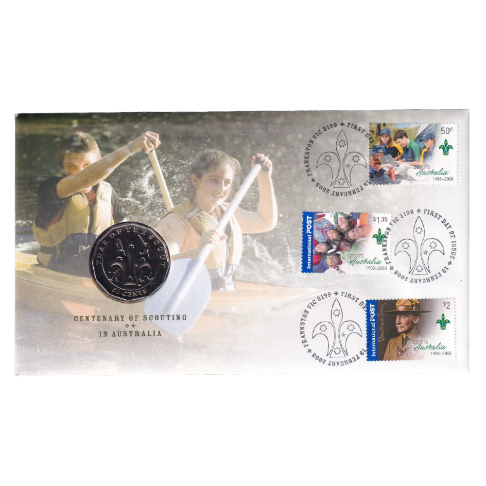 2008 PNC - Centenary of Scouting in Australia - 3-Stamp "Frankston, Victoria" Cancellation Variety