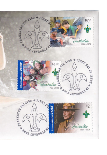 2008 PNC - Centenary of Scouting in Australia - 3-Stamp "Frankston, Victoria" Cancellation Variety