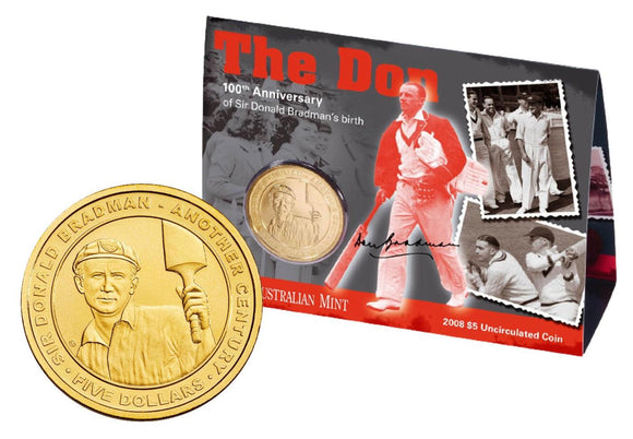 2008 Australian $5 Coin - 100th Anniversary of Sir Donald Bradman's Birth - Loose Change Coins