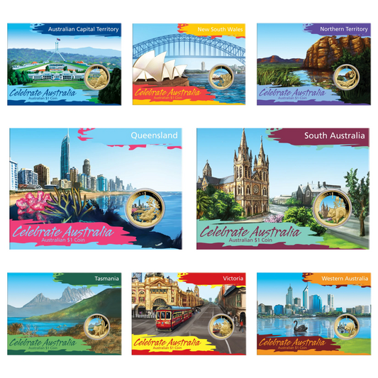 2009 Perth Mint - Celebrate Australia - Set of Eight $1 Coloured Coins