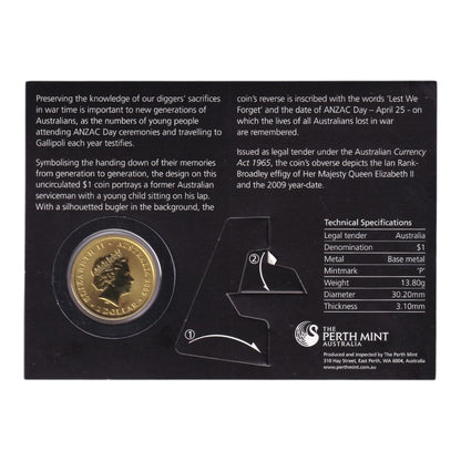 2009 Perth Mint ANZAC Day One Dollar Coin - Diggers