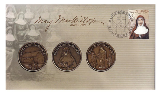 2010 PMC - Mary Mackillop 3 Medallion & Stamp Cover