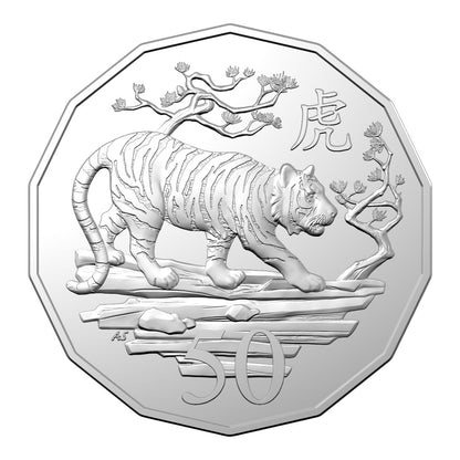 2022 50c CuNi Tetra-Decagon Uncirculated Coin - Year of the Tiger