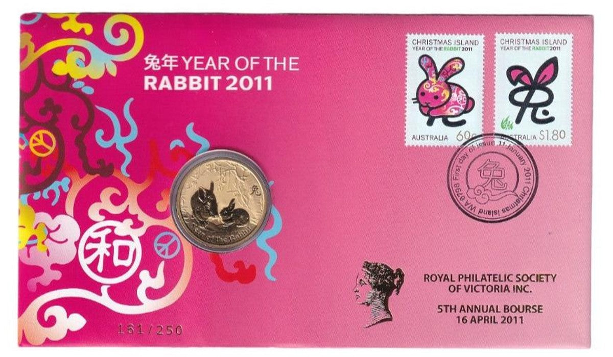 2011 Perth Mint PNC - Year of the Rabbit - 5th Annual Bourse Royal Philatelic Society of Victoria Overprint