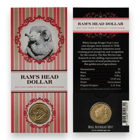 2011 $1 Coin - Ram’s Head Dollar - (Brisbane 'B' Counterstamp)
