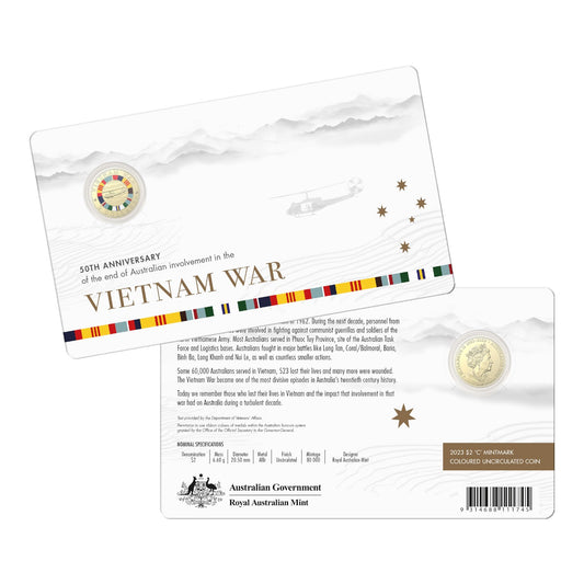 2023 $2 'C' Mintmark Coloured Uncirculated Coin - 50th Anniversary of the End of Australia's Involvement in the Vietnam War