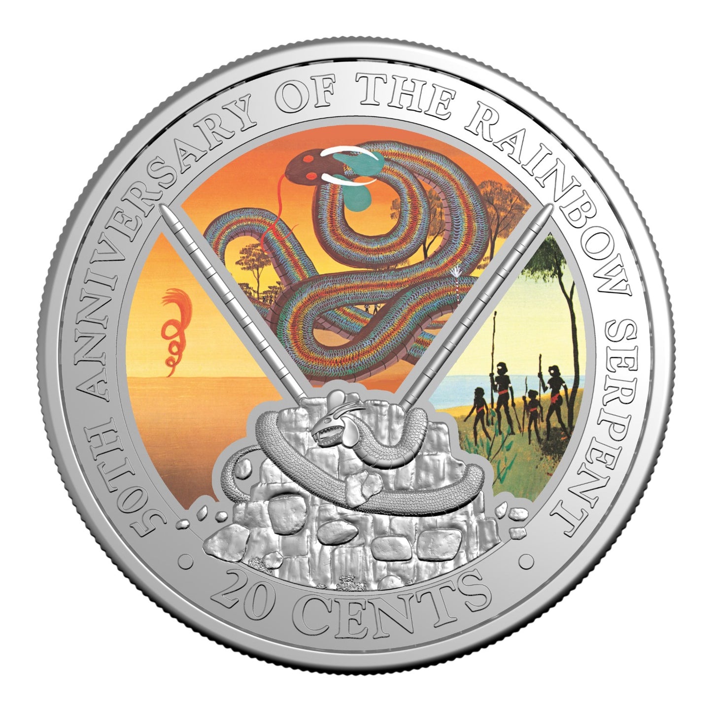 2025 20c Coloured Uncirculated Coin in Card - 50th Anniversary of the Rainbow Serpent