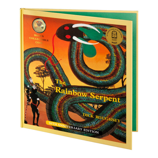 2025 20c Gold Plated Coloured Uncirculated Coin - 50th Anniversary of the Rainbow Serpent - Deluxe Special Edition Book