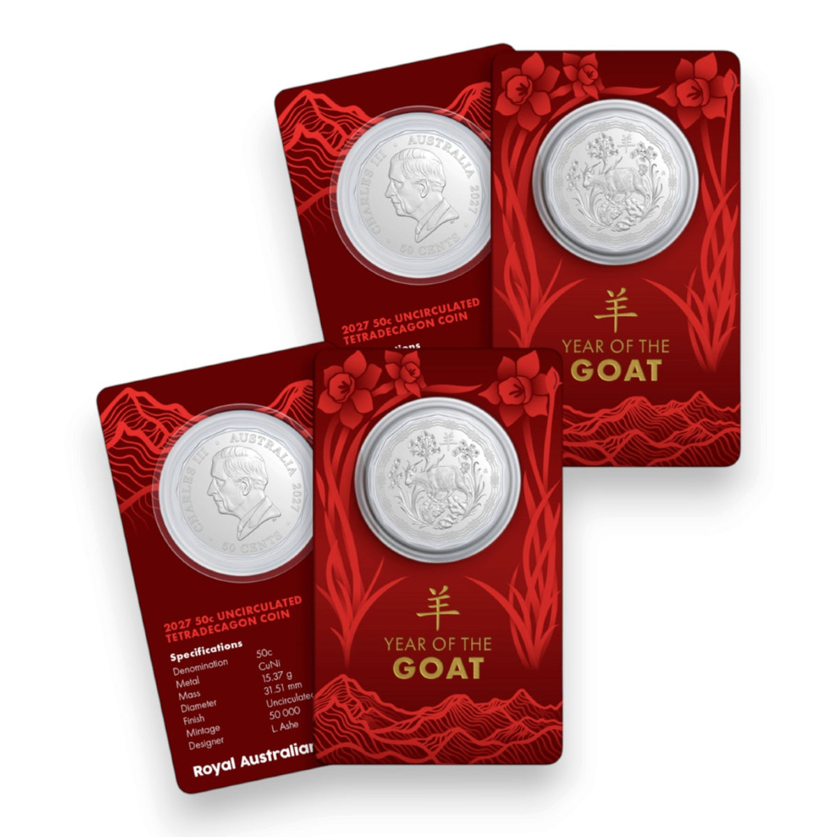 2027 50c Tetradecagon Uncirculated Coin - Year of the Goat (Single & Multi-Buy Saver Pack)