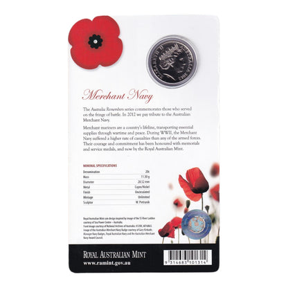 2012 20c Coin - Australia Remembers - Merchant Navy