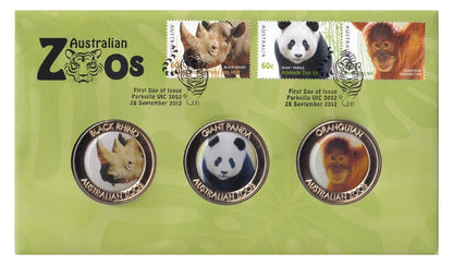 2012 PMC - Australian Zoos - 3 Medallion & Stamp Cover