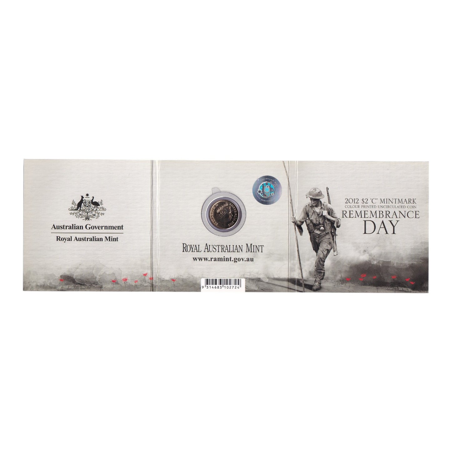 2012 $2 'C' Mintmark Coin - Remembrance Day in Tri-Fold Card