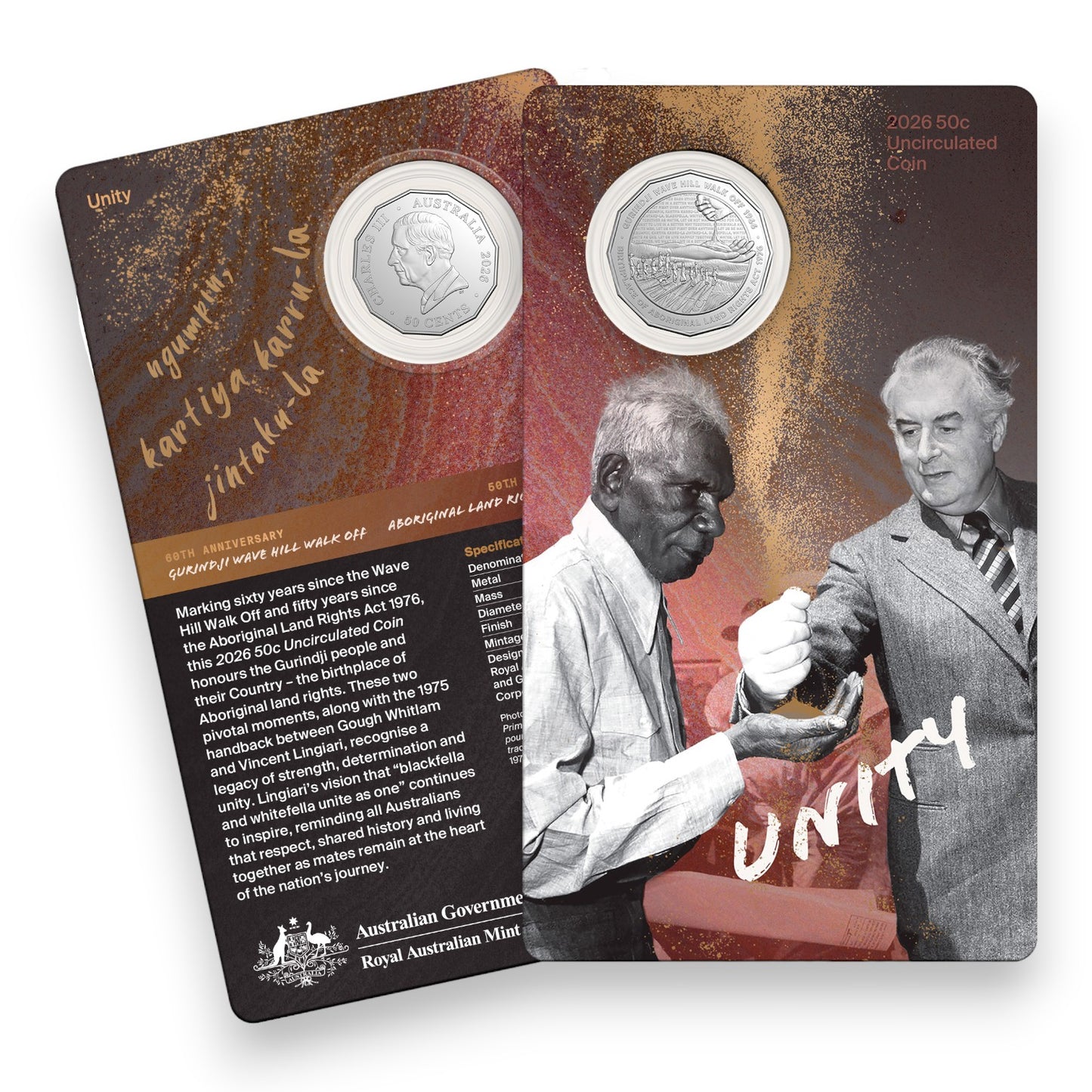 2026 50c Uncirculated Coin – Unity: Wave Hill Walk Off 60th & Aboriginal Land Rights 50th Anniversaries