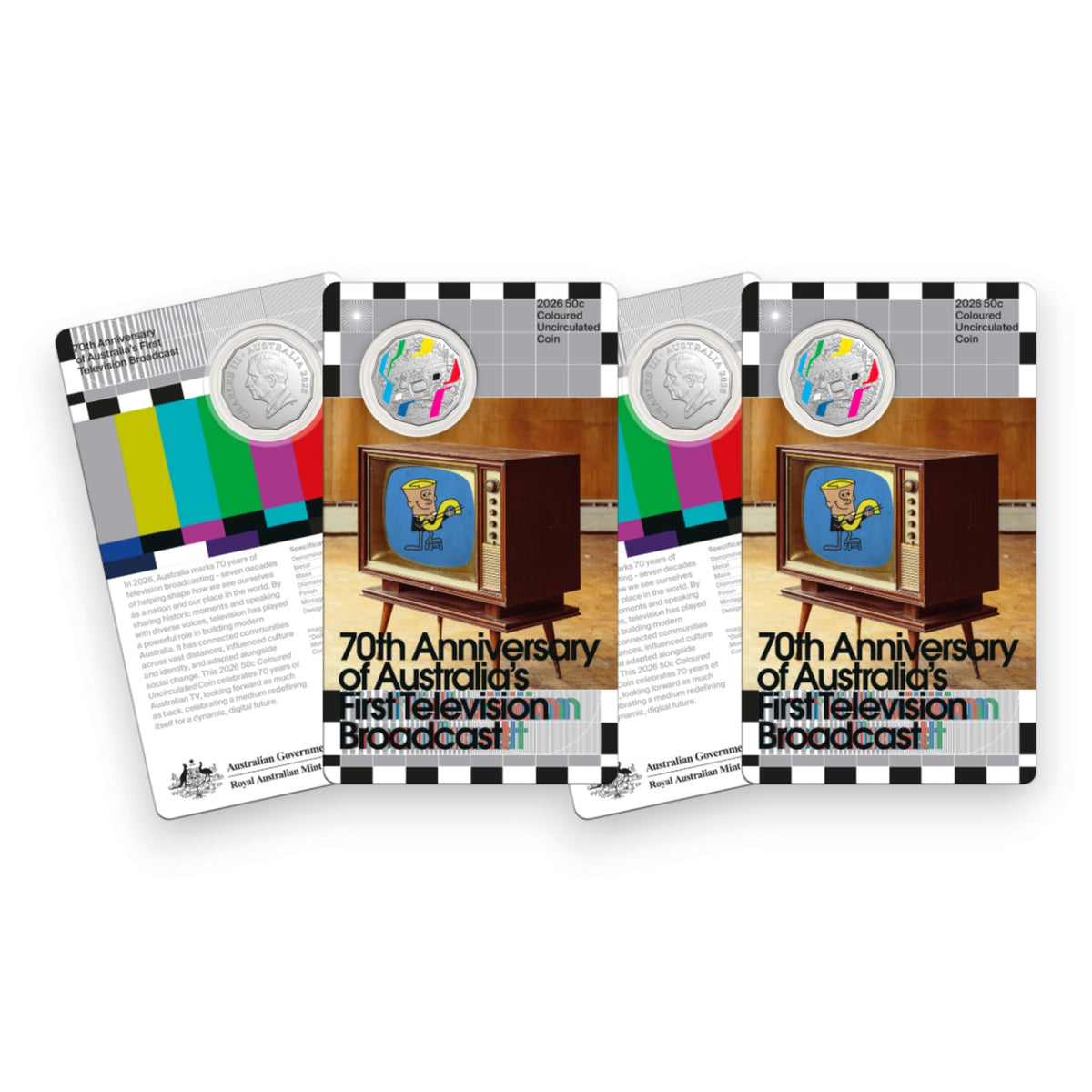 2026 50c Coloured UNC Coin - 70th Anniversary TV Broadcast (Single & Multi-Buy Saver Pack)