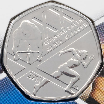 2014 Royal Mint - Glasgow Commonwealth Games 50p Brilliant Uncirculated Coin In Folder