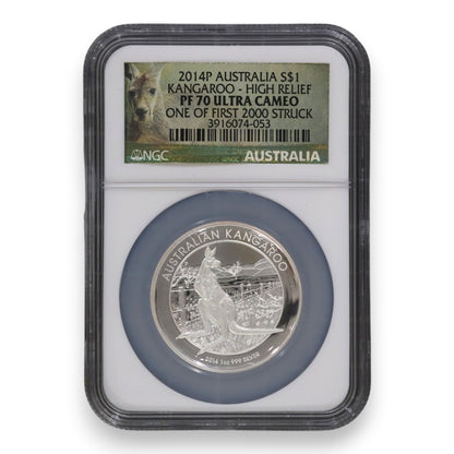 2014 $1 1oz High Relief Silver Proof Coin – Australian Kangaroo (NGC PF 70 Ultra Cameo – One of First 2000 Struck)