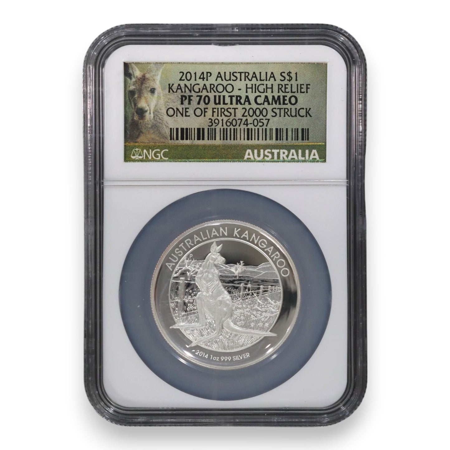 2014 $1 1oz High Relief Silver Proof Coin – Australian Kangaroo (NGC PF 70 Ultra Cameo – One of First 2000 Struck)