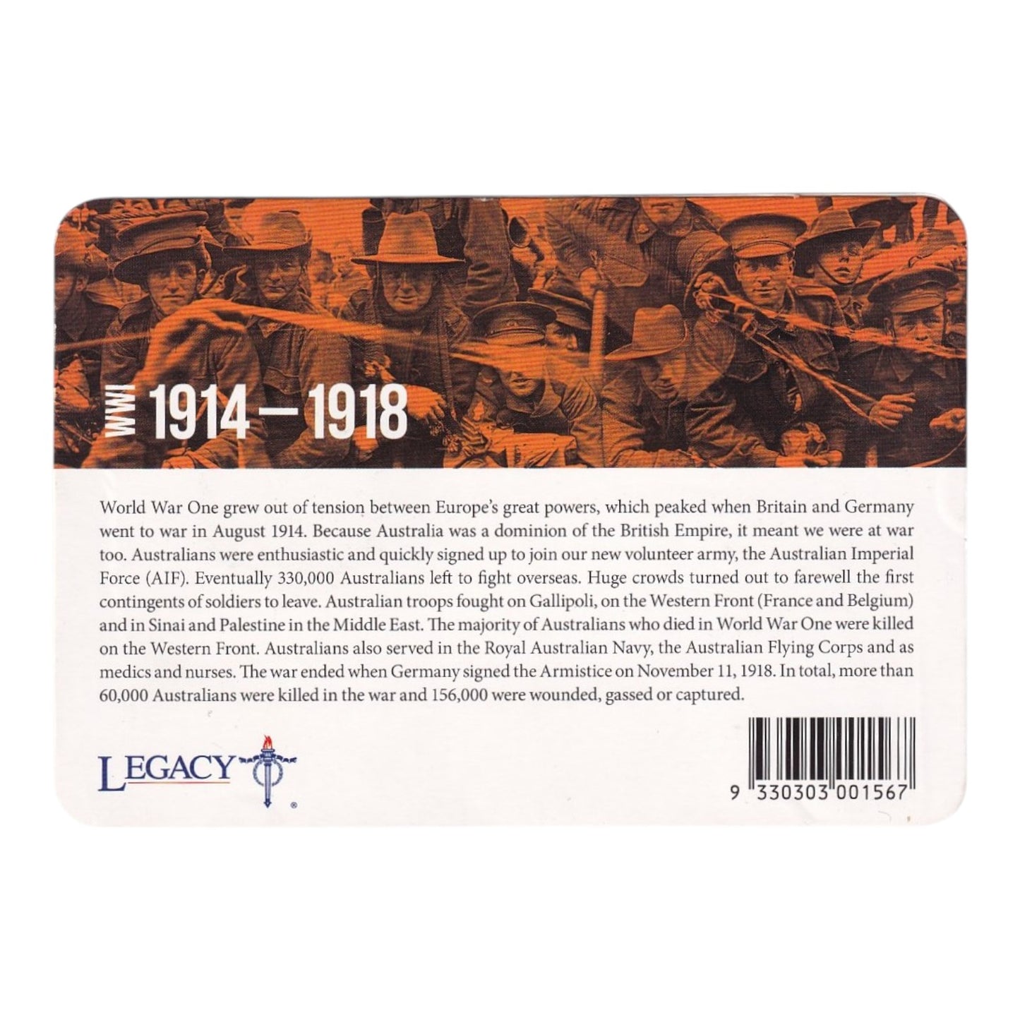 2015 20c Coin - ANZACS Remembered - WWI 1914-1918