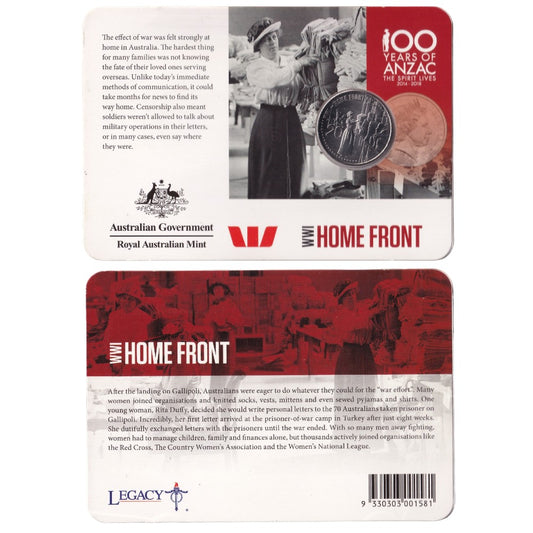 2015 20c Coin - ANZACS Remembered - The Home Front