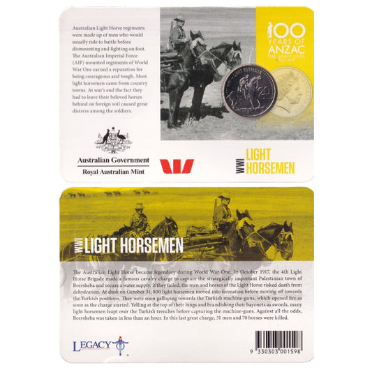2015 20c Coin - Anzacs Remembered - Light Horsemen
