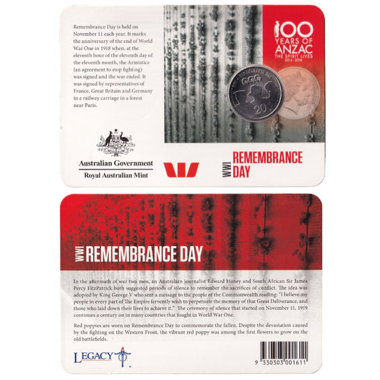 2015 20c Coin - Anzacs Remembered - Remembrance Day