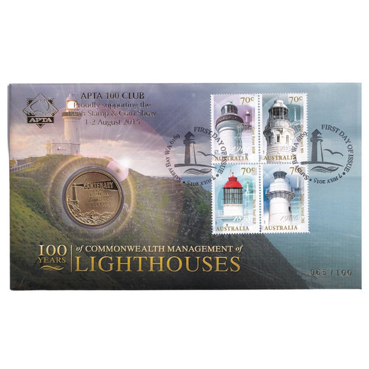 2015 Perth Stamp and Coin Show PNC - 100 Years of Commonwealth Lighthouses -  APTA 100 CLUB 1-2 August Overprint