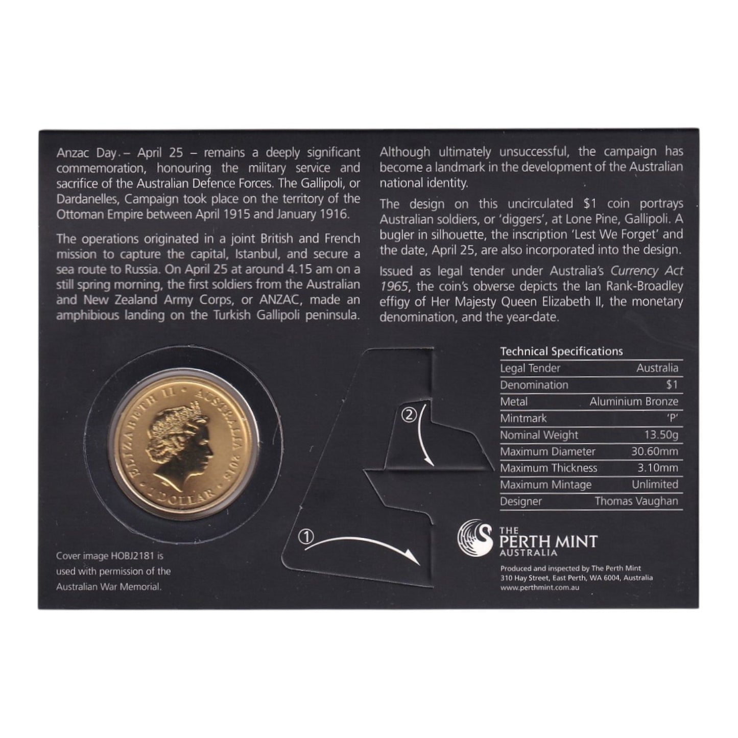 2015 Perth Mint ANZAC Day One Dollar Coin - Gallipoli Campaign