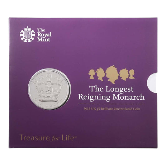 2015 Longest Reigning Monarch - £5 Crown - Brilliant Uncirculated Coin In Folder