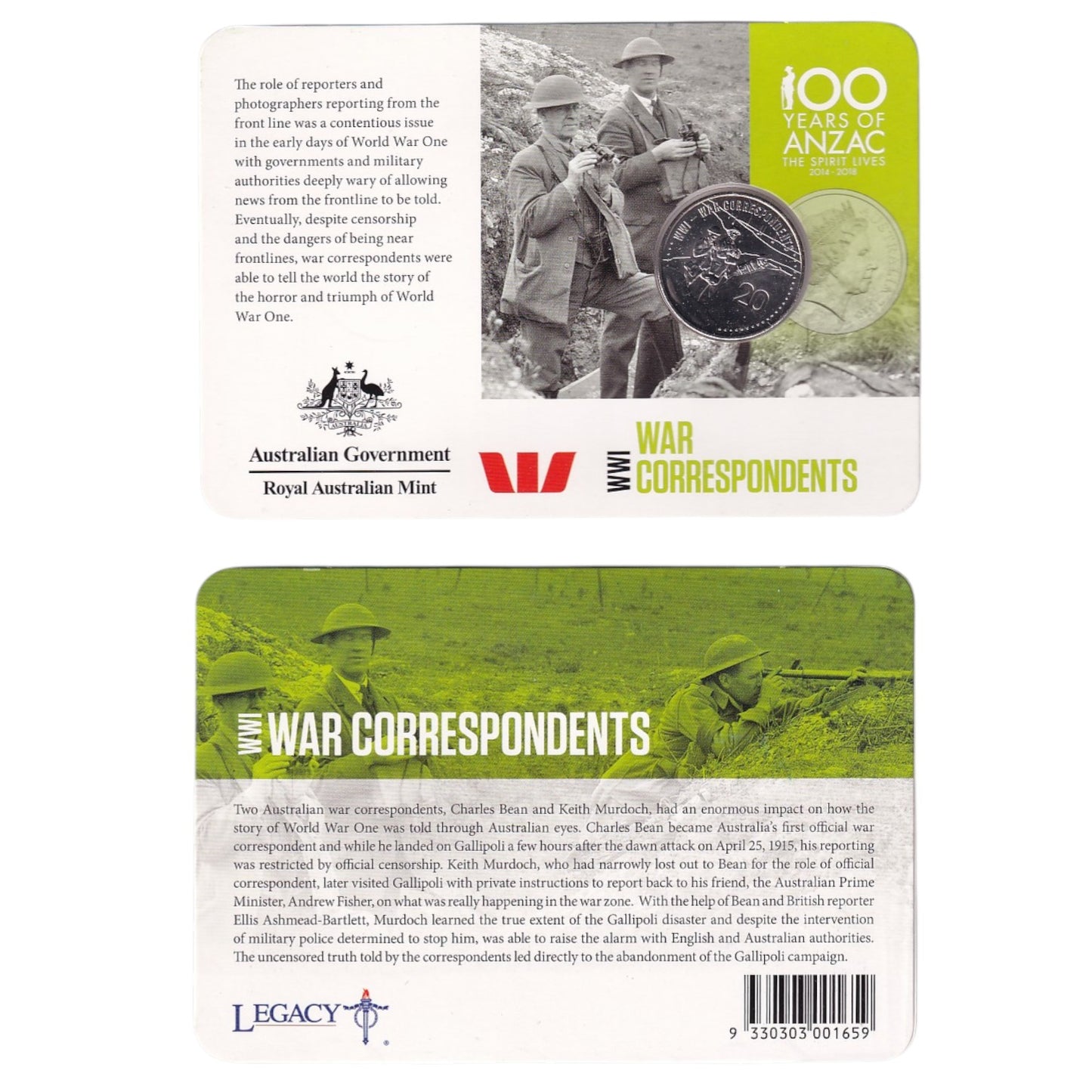 2015 20c Coin - ANZACS Remembered - War Correspondents