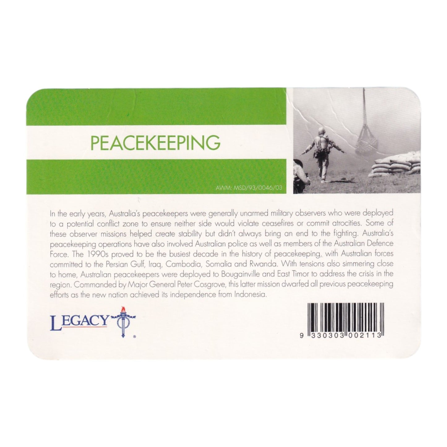 2016 20c Coin - 'Anzac to Afghanistan' - Peacekeeping