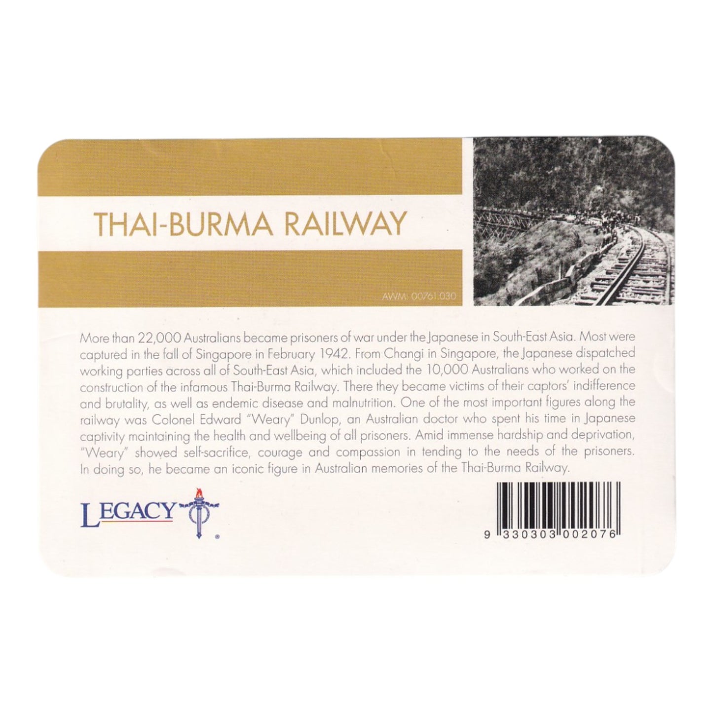 2016 20c Coin - 'Anzac to Afghanistan' - Thai-Burma Railway